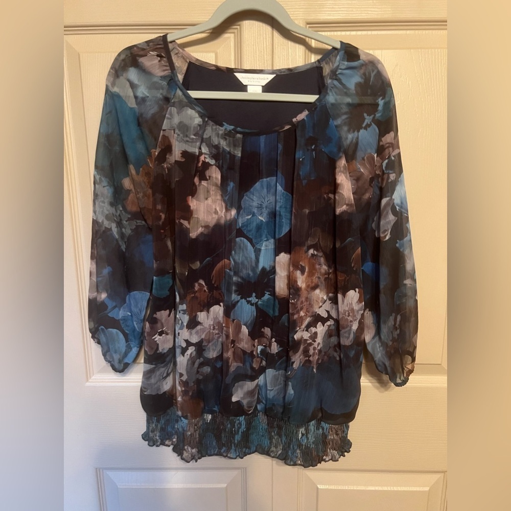 Christopher & Banks Floral Blouse - Blue and Brown